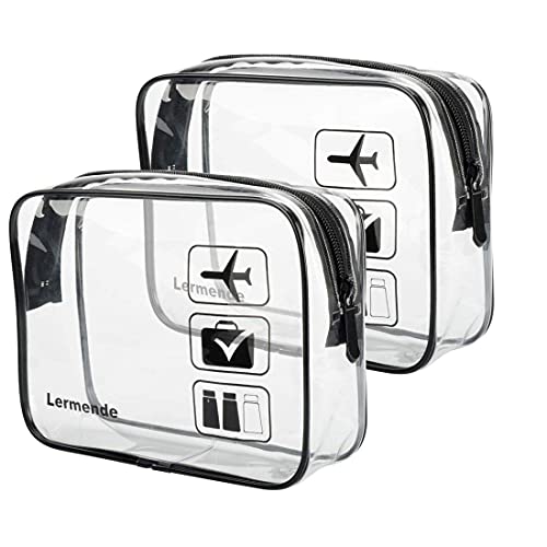 Lermende 2 PCS TSA Approved Toiletry Bag Clear Toiletry Bag for Traveling, Airport Travel Toiletry Bag Carry On TSA Bag Clear Bag Quart Sized Travel Toiletry Bag for Women Men (Black)