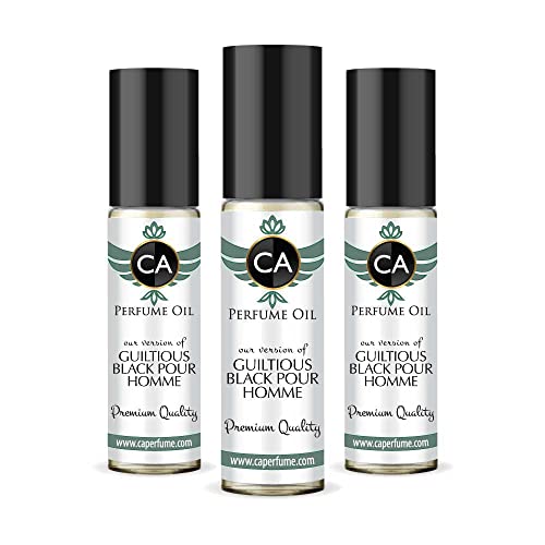 CA Perfume Impression of Guiltious Black Pour Homme For Men Replica Fragrance Body Oil Dupes Alcohol-Free Essential Aromatherapy Sample Travel Size Concentrated Long Lasting Roll-On 0.3 Fl Oz-X3