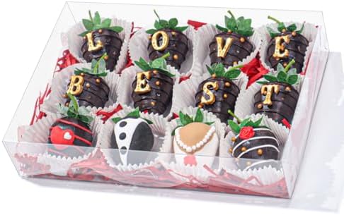 20Pcs 10x7x2Inches Clear Chocolate Covered Strawberries Boxes for 12 Bakery Boxes Cookies Boxes Cakesickle Boxes Macaron Boxes Donut Truffle Boxes for Christmas Valentine's Mother's Day