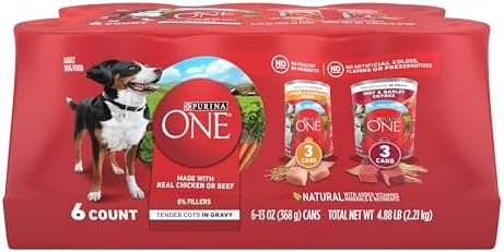 Purina ONE Tender Cuts in Gravy Chicken and Brown Rice, and Beef and Barley Entrees Wet Dog Food Variety Pack - (2 Packs of 6) 13 oz. Cans