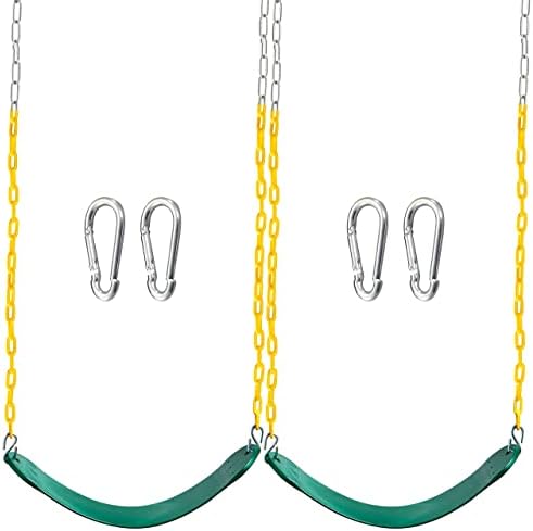 TURFEE 2 Pack Green Swing Seats Heavy Duty with 66" Chain, Swing Set Accessories Replacement with Snap Hooks for Kids Outdoor Play Playground, Trees, Playground(Green)