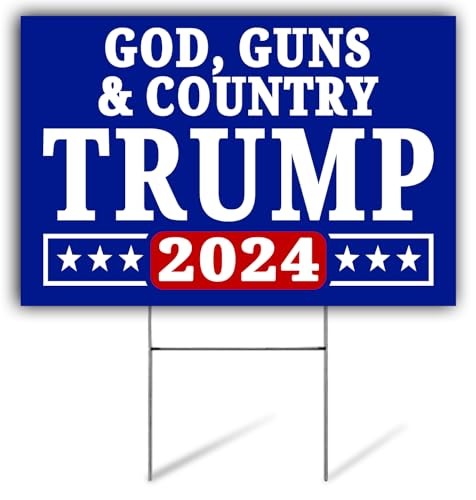 SignPro Trump Yard Sign | Trump for President 2024 Lawn Sign | God, Guns, & Country Trump Sign | 18" x 12" Corrugated Plastic Outdoor Weatherproof Yard Signs With H Stake | Double Sided