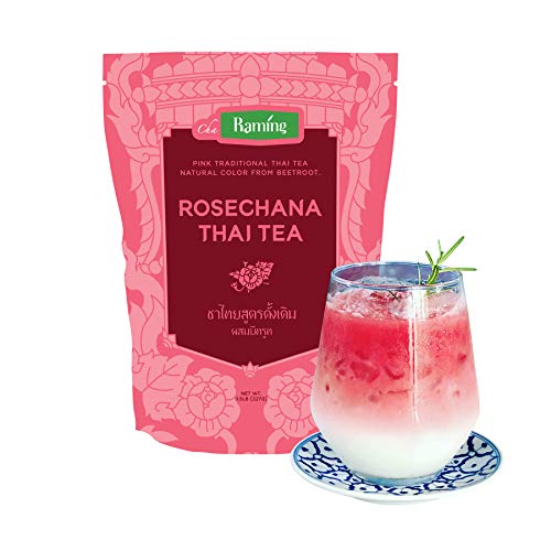 Raming Pink Thai Tea Mix, Rosechana - Dye-Free, 100% Natural Loose Leaf Assam & Beetroot Blend for Thai Iced Tea and Milk Boba Tea - Authentic Original Thailand, 227g (8 oz)