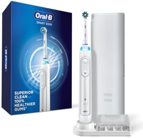 Oral-B Smart 5000 Rechargeable Electric Powered Toothbrush, Black with Travel Case and Bluetooth - Visible Pressure Sensor to Protect Gums - 5 Cleaning Modes - 2 Minute Timer