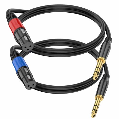 2 Pack XLR Female to 1/4 6.35mm TRS Mono Jack Microphone Cable for Dynmic Microphone, 1.6 Foot, Black, Balanced 3 Pin XLR Female to Quarter inch TRS Plug Mic Cord, 24K Gold-Plated Conductors