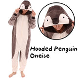 COSUSKET Snug Fit Unisex Adult Onesie Pajamas, Flannel Penguin Cosplay Animal One Piece Halloween Costume Sleepwear Homewear