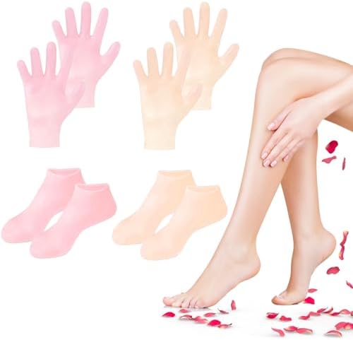 4 Pairs Silicone Socks Gloves Set for Dry Cracked Feet and Hands, Silicone Foot Socks for Women, Moisturizing Feet