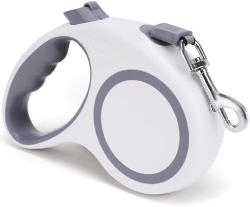 Retractable Dog Leash,26 FT/ 16 FT Retractable Leash for Dogs 110 lbs/ 55 lbs, Strong Nylon Tape No Tangle, One-Handed Brake, Pause, Lock, Perfect for Medium Large Dogs (White, 16 FT(0-55 LBS))
