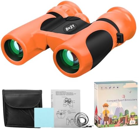 BLACKICE Binoculars for Kids, High-Resolution 8x21, Kids Binoculars Gift Set for Boys & Girls, Shockproof & Compact for Bird Watching, Travel, Hiking, Camping, Hunting, Children Outdoor Gear(Orange)