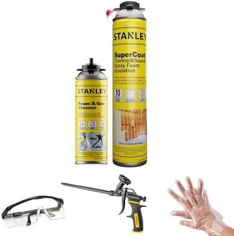 STANLEY Supercoat Spray Foam Insulation Kit for Wall&Cavity 1x16oz - Closed Cell Foam for Crawl Space, Tight Space, Garage & Attic |Including Gun, Cleaner| Covers Up to 10 Board Ft, 1 Pack