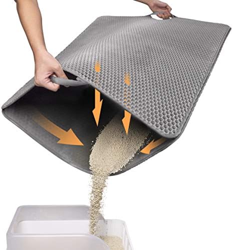 Conlun Cat Litter Mat-30"X24" Jumbo Litter Trapping Mat EVA Honeycomb,Urine & Waterproof Scatter Control Matt for Cat with Handle Design Easier to Clean, Less Waste, Soft On Paws, Gray