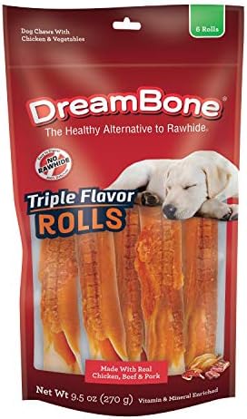 DreamBone Triple Flavor Rolls 6 Count, Rawhide-Free Chews for Dogs