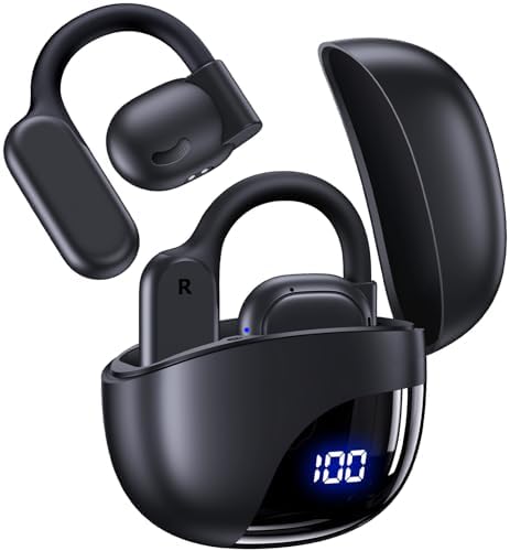 TAGRY Open Ear Headphones Bluetooth Ear buds 80Hrs Playtime Wireless Earbuds with Earhooks IPX7 Waterproof Touch Control Air Conduction Sport Headsets Bluetooth 5.3 Earphones for Workout Running Black