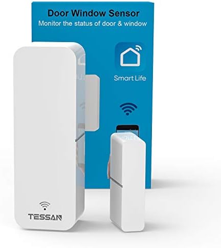 WiFi Door Sensor, TESSAN Smart Window Contact Sensor Compatible with Amazon Alexa, Google Assistant, No Hub Required, Sends Alerts, Wireless Remote Alarm, Programmable with Smart Life Devices