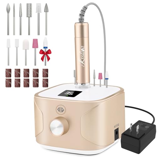 Kredioo Electric Nail Drill 35000RPM Professional Manicure Machine Kit for Acrylic Nails Remove Gel Polish Thick Toe with 11 Bits Easy Build-in Bit Holder Twist Lock Changing Bit Valentine's Day Gift