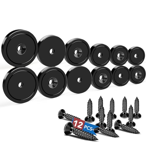 LOVIMAG Strong Magnets, 3 Different Size Neodymium Cup Magnets, 12Pcs Black Heavy Duty Magnets with Countersunk Hole and Screw for Wall Mounting, Holding Tools Lifting, Cruise, Fridge, Cabinet Magnets