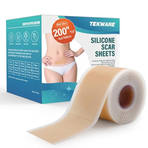 Extra Long Silicone Scar Sheets (1.6” x 200” Roll-5M), Silicone Scar Tape, Reusable Scar Removal Sheets, Professional Scar Strips for Surgical Scars, Keloid, C-Section, Burn, Acne et