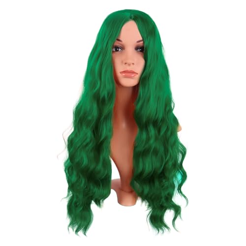 MapofBeauty 28 Inch/70 cm Long Wavy Middle Part with No Bangs Synthetic Fiber Curly Fashion Women Party Cosplay Wig (Grass Green)
