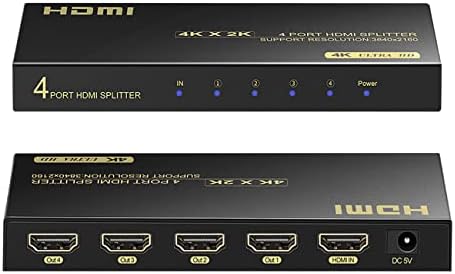 4K HDMI Splitter 1 in 4 Out, HDMI Splitter 1 Input 4 Output Support 4K 60Hz Full HD 1080P and 3D, Compatible with Xbox PS3/4 Roku Blu-Ray Player