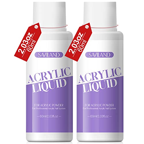 SAVILAND 4oz Monomer Acrylic Nail Liquid: 2x2oz Professional Acrylic Liquid Monomer for Acrylic Powder Non-Yellowing Low Odor Formula Nail Monomer Liquid for Beginner Acrylic Nails Application