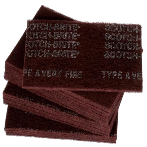 3M Scotch-Brite General Purpose 7447 Hand Pad, Very Fine Grade, 6 in x 9 in, Pack of 20, Aluminum Oxide, Surface Preparation, Scuffing, Blending, Cleaning, Maroon