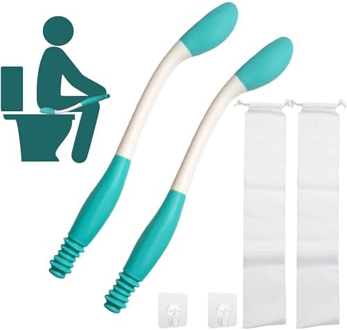 Bottom Buddy Wiping Aid*2,Upgraded Butt Wiper Tool for Women,15.75in Long Aids for Toileting for Fat People,Elderly,Disabled,Pregnant,Two Drawstring Pocket,Self-AdhesiveHooks,Firm Grip On Tissues