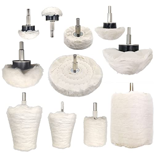11 pcs Buffing Wheel for Drill, Buffing Pad Polishing Wheel Kits, Wheel Shaped Polishing Tool for Metal Aluminum, Stainless Steel, Chrome, Jewelry, Wood, Plastic, Ceramic, Glass, etc