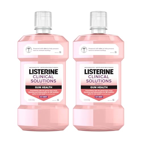 Listerine Clinical Solutions Gum Health Antiseptic Mouthwash, Antigingivitis & Antiplaque Oral Rinse Helps Prevent Buildup & Kills Germs for Healthier Gums, ICY Mint, Twin Pack, 1 L, 2 Pack