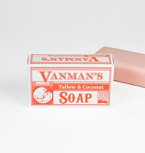 VanMan Tallow and Coconut Oil Bar Soap – Grass-Fed Beef Tallow with Coconut Oil and Kaolin Clay, Subtle Grapefruit Scent, Hydrating & Nourishing, Natural Ingredients, 3.8oz - 2 Pack