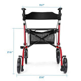 RINKMO Rollator Walkers for Seniors- Rollator Walker with Seat 8" Wheels- Easy Folding Senior Walker with Padded Backrest- Lightweight Mobility Walking Aid for Adult Elderly, Aluminum Frame, Red