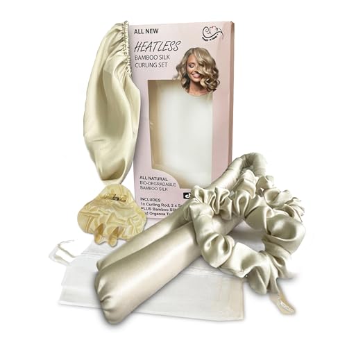 Sleep ‘N Curl - 100% Pure Biodegradable Bamboo Silk - Heatless Hair Curler KIT with Pure Bamboo Silk Cap (Bonnet) All Natural