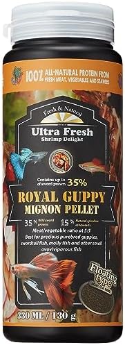 Ultra Fresh Royal Guppy Mignon Pellet, All Natural Guppy Food, Sword Prawns, Spirulina, Seaweeds, Highly Nutritious, for Cleaner Water and More Vibrant Color 4.6 oz