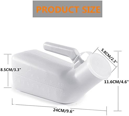 Thick Firm Male Urinal Urine Bottle with Lid 32oz./1000mL (White)pack of 2,