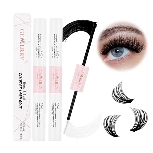 GEMERRY Lash Bond and Seal 2Pcs Bond and Seal Lash Glue for Lash Clusters Long Retention 48-72 Hours Waterproof Lash Cluster Glue for Eyelash Clusters DIY Lash Extension Glue at Home