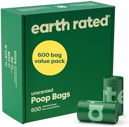 Earth Rated Dog Poop Bags Value Pack, Leak-Proof and Extra-Thick Pet Waste Bag for Big and Small Dogs, Refill Rolls, Unscented, 600 Count