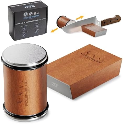 Rolling Knife Sharpener Kit, Chef Knife Sharpener Tool for Kitchen Knives, Roller Knife Sharpening System with 15 & 20 Degree Magnetic Angle, Wooden Roller with Diamond Discs