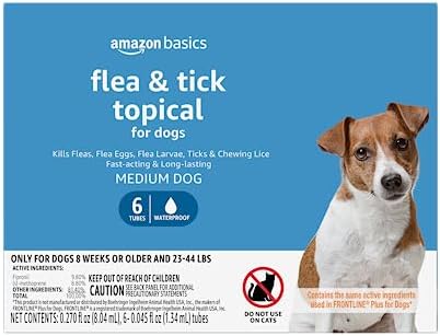 Amazon Brand - Solimo for Dogs Medium Dog (23-44 pounds) Flea and Tick Treatment, 6 Doses