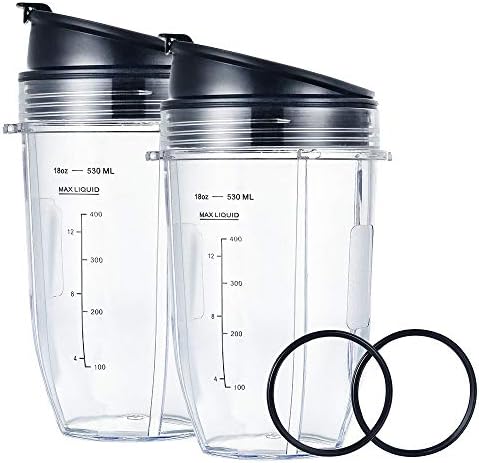 Blender Replacement Cups for Ninja Blender, 18OZ Cup with 2 Sip Seal Lids & 2 Rubber Gaskets, Compatible with Nutri Ninja Auto IQ Series Blenders 900w/1000w (2 Pack)