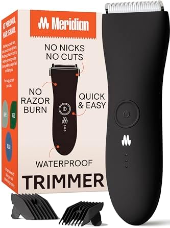 MERIDIAN Body Hair Trimmer for Men, Pubic Hair Trimmer Balls, Body Shaver for Men Groin Safe, Electric Ball Shavers, Bikini Razors Women, Waterproof & Rechargeable - Onyx