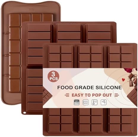 3PCS Food-Grade Silicone Chocolate Bar Molds | Non-Stick Snap Bars & Wax Melt Molds Set | BPA-Free Baking Molds for Milk/Dark Chocolate, Candies & DIY Crafts.
