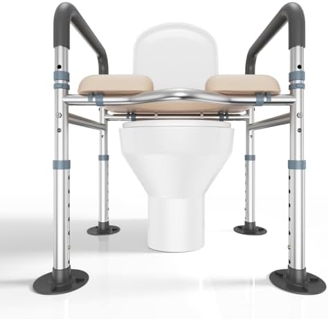 Heavy Duty Safety Toilet Seat Riser with Padded Handles for Seniors, 400lbs Medical Support, Anti-Slip, Fits Standard & Elongated Toilets