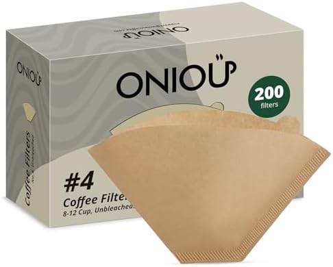 Coffee Filters #4, ONIOU Number 4 Cone Coffee Paper Filters 8-12 Cup Unbleached, 200 Count - Natural Coffee Filters 4 Cone Paper for Ninja Cuisinart Coffee Makers