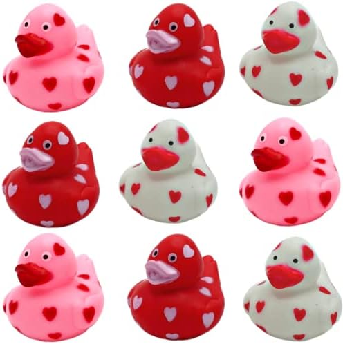 4E's Novelty Valentines Day Rubber Ducks - 24 Pack Heart Themed Duckies for Jeep Ducking, Bath Toy