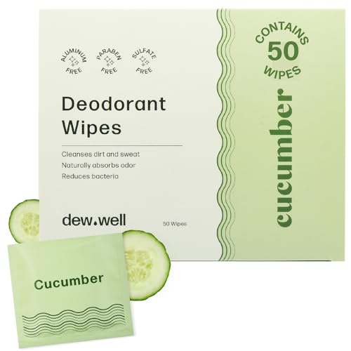 Refresh Deodorant Wipes - 50 Individually Wrapped Wet Wipes for Body, Face, and Armpits - Travel Size Toiletries for Men and Women - Aluminum, Paraben, and Sulfate Free (Cucumber Scent)