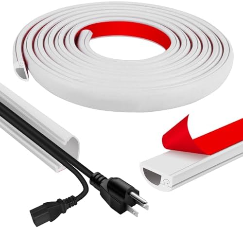 Cord Hider, 118in Self-Adhesive Wall Cord Hider, Extension Cord Covers for Floor, Cable Concealer Wire Cover for Wall Mounted Tv, Home and Office Cable Cavity 0.63" Wx0.31 H (White)