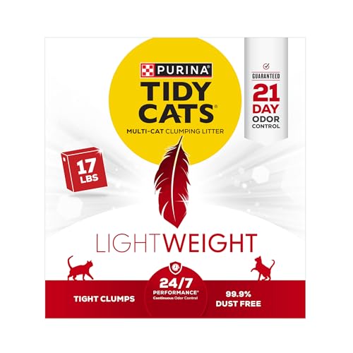 Purina Tidy Cats LightWeight, Low Dust, Clumping Cat Litter Odor Control 24/7 Performance Multi Cat Litter - 17 lb. Box