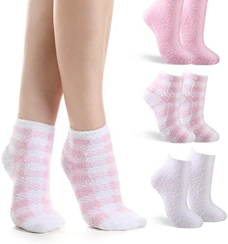 Tarpop 3 Pairs Aloe Socks Women Moisturizing Spa Socks for Dry Cracked Heel Feet Infused Gel Sleeping Fuzzy Lotion Valentines Day Gift for Women Men Softening Dry Feet(Pink)