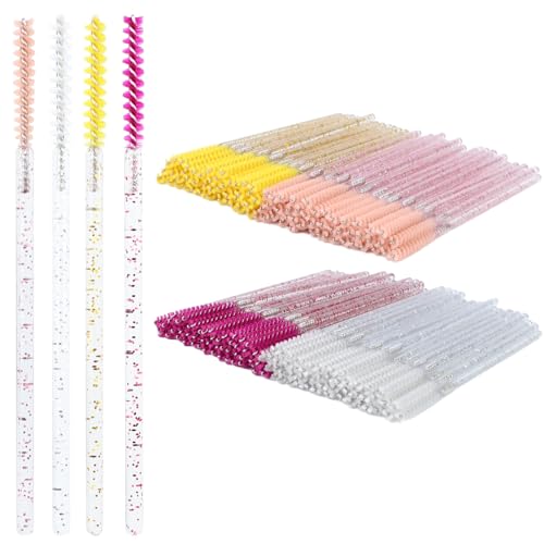 200pcs Skinny Mascara Wands Mini Spoolie Brushes Disposable Crystal Eyelash Brushes Thin Mascara Wands Micro Brush Lash Extension Supplies Lashes Extension Tools(Skinny-(Warm)-200)
