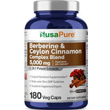 NusaPure Berberine with Ceylon Cinnamon 5000mg 180 Veggie Capsules, Vegetarian, Non-GMO Supplement, (Berberine Complex)