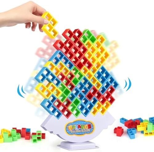 64 Pcs Tetra Tower Stack Game, Block Tumble Stacking Game Set, Balance Building Board Game for Kids Adults Family Night, Easter Party Indoor Activities, Educational STEM Toys for Ages 6+
